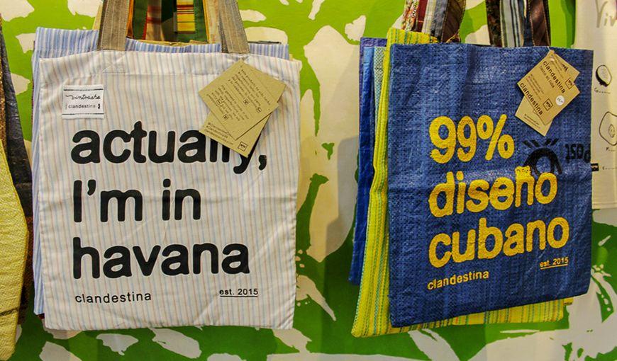 In Clandestina, you can find a bag made out of handkerchiefs, cushions, t-shirts, sweaters, shirts, notebooks, pens, posters, a whole selection of things with the glasses logo. Photo: Alba Leon Infante